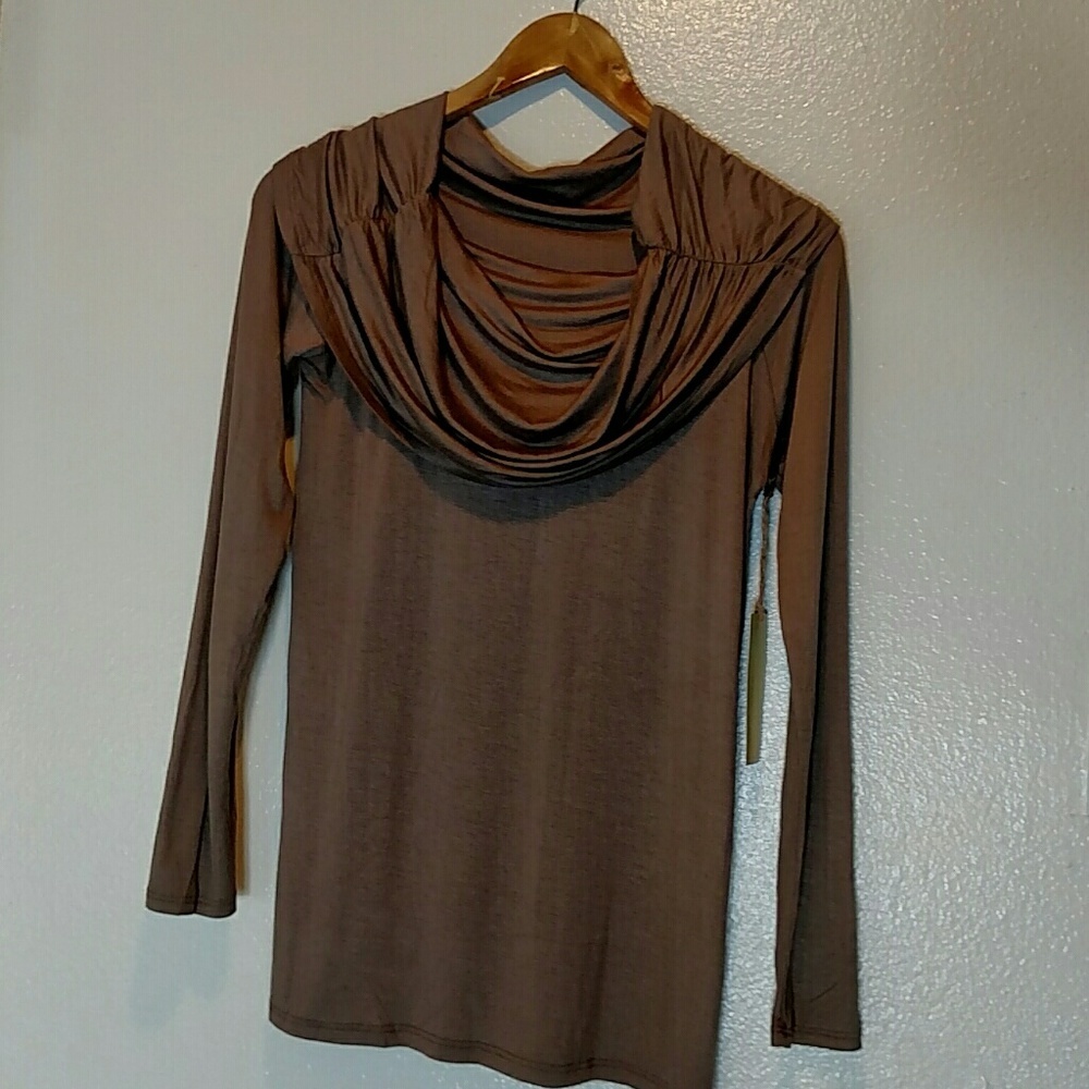 Paper+Tee Tan Cowl Neck Long sleeves Top